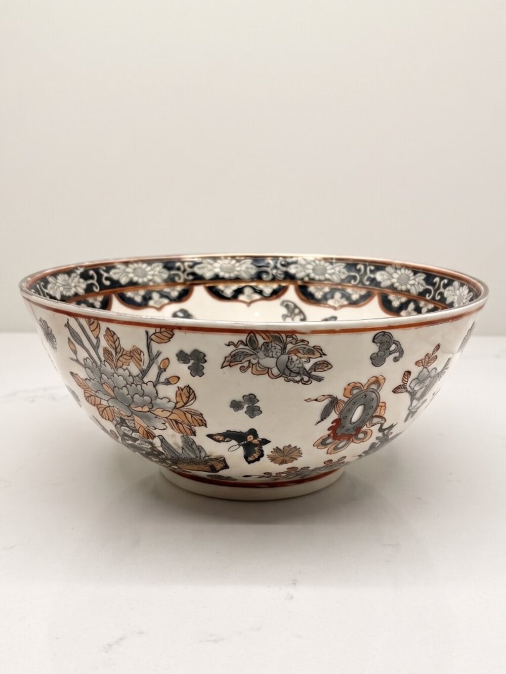 Vintage CPC Macau Chinese Porcelain Floral Butterfly Decorative Bowl 10"